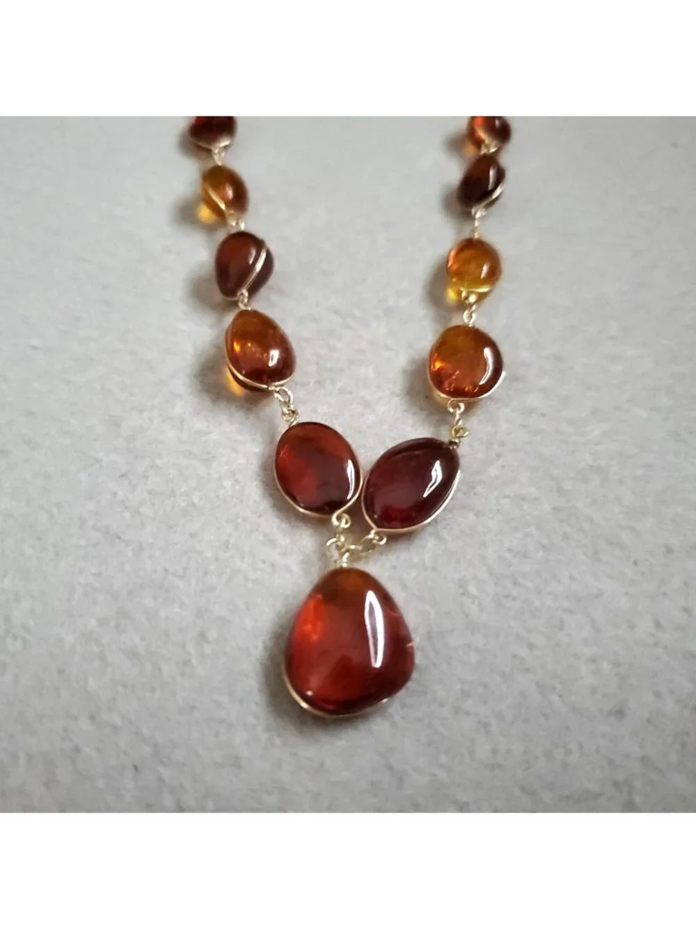 Amber Necklace Gold Tone Wire Wrapped Station 20" - Picture 1 of 5